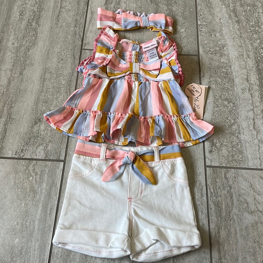 Little Lass 2pc set with accessory,multi color size 12m for girls,